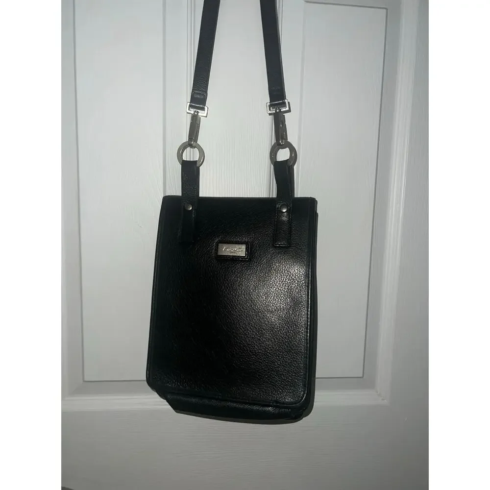 Kenneth Cole Vintage Crossbody Bag Black Leather Pocket Organizer Work Career
